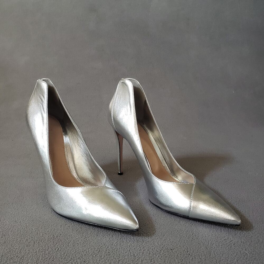 Schutz Arlette Heels Prata Metallic Silver Leather Size 9.5 SCHU-WZ1236 Stiletto